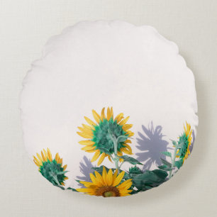 Blue and yellow flowers on white wall round cushion