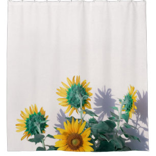 Blue and yellow flowers on white wall shower curtain