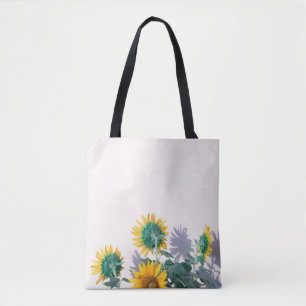 Blue and yellow flowers on white wall tote bag