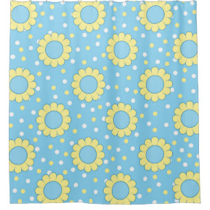 Blue and yellow flowers pattern shower curtain
