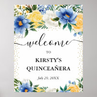 Blue and Yellow Flowers Quinceanera Welcome