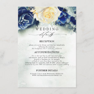 Blue and Yellow Flowers Wedding Information Enclosure Card