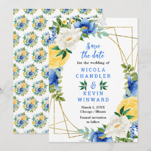Blue and Yellow Flowers Wedding Save The Date