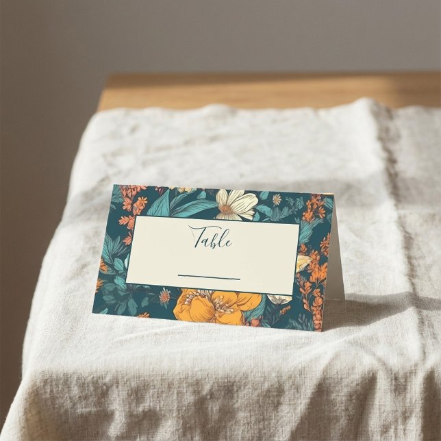 Blue and yellow flowers wedding table number place card (Blue and yellow flowers wedding table number place card.)