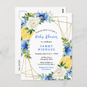 Blue and Yellow Flowers with Foliage Baby Shower Postcard