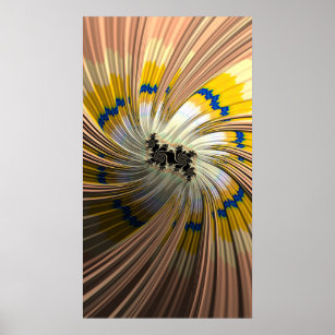 Blue and Yellow Fractal Butterfly Wings Abstract Poster