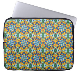Blue and yellow fractal geometric pattern laptop sleeve