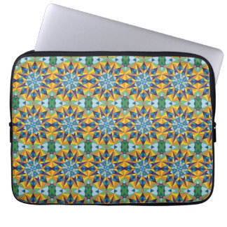 Blue and yellow fractal geometric pattern laptop sleeve