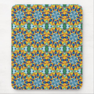 Blue and yellow fractal geometric pattern mouse pad