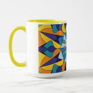 Blue and yellow fractal geometric pattern mug