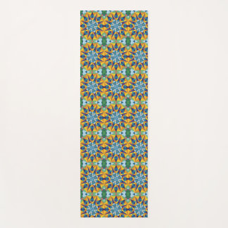 Blue and yellow fractal geometric pattern yoga mat