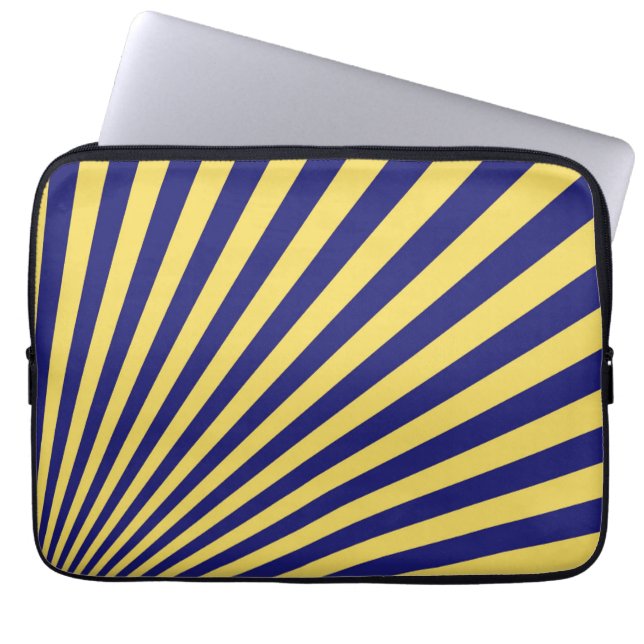 Blue and Yellow Funky Striped Abstract Art Laptop Sleeve (Front)