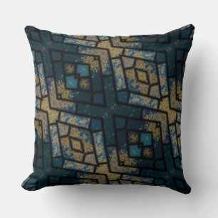 blue and yellow geometric cushion