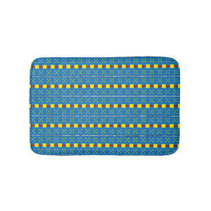 Blue and Yellow Geometric Ethnic Folk art pattern Bath Mat