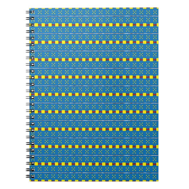 Blue and Yellow Geometric Ethnic Folk art pattern Notebook (Front)