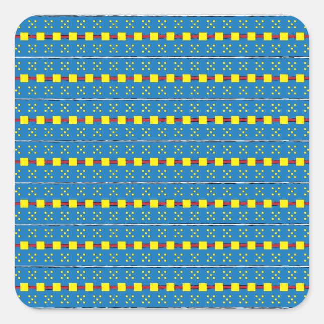 Blue and Yellow Geometric Ethnic Folk art pattern Square Sticker (Front)