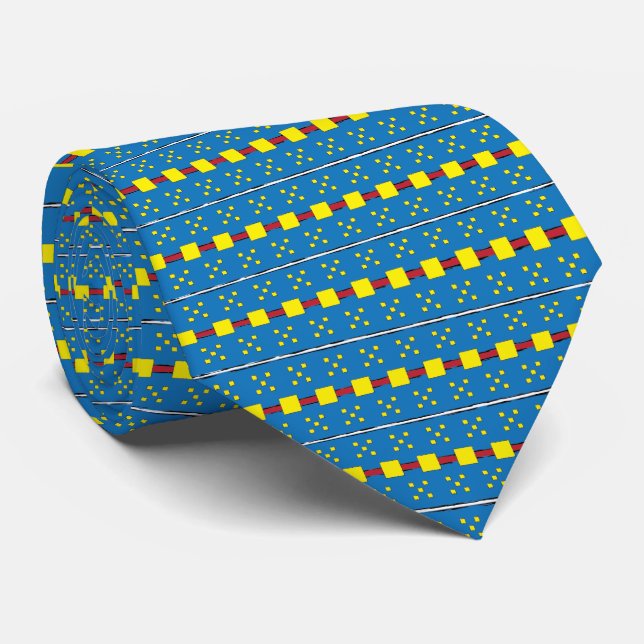 Blue and Yellow Geometric Ethnic Folk art pattern Tie (Rolled)