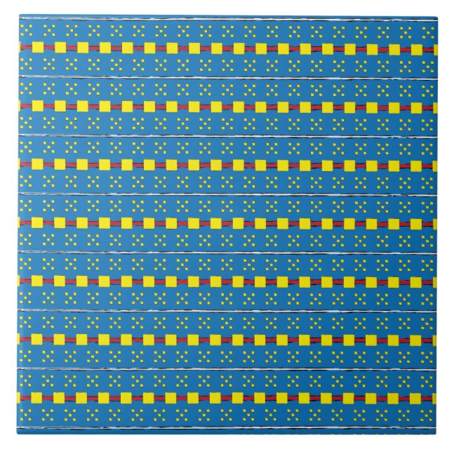 Blue and Yellow Geometric Ethnic Folk art pattern Tile (Front)