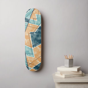 Blue and Yellow Geometric Pattern Skateboard