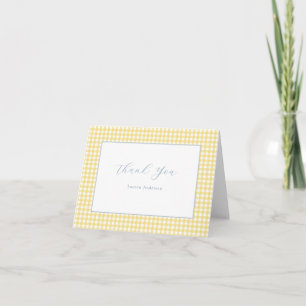 Blue and Yellow Gingham Personalised Thank You Note Card