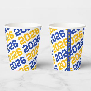 Blue and Yellow Gold Class Year Graduation Paper Cups