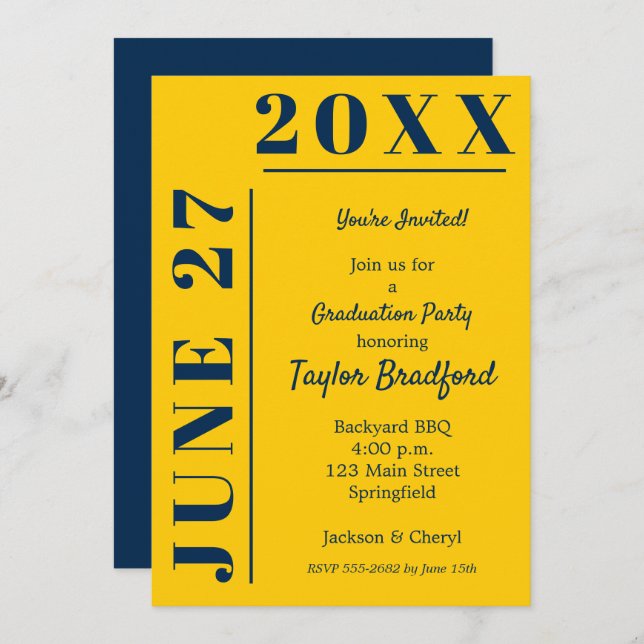 Blue and Yellow Graduation Party Invitations (Front/Back)