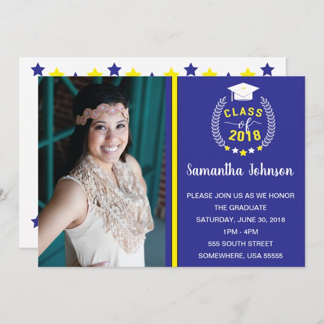 Blue and Yellow Graduation Party Invite (Front/Back)