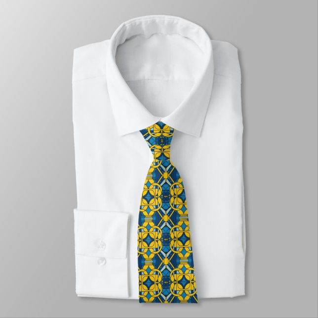 Blue and yellow grid pattern  tie (Tied)