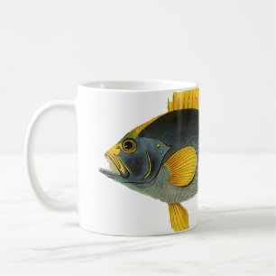 Blue and Yellow Grouper Fish, Vintage Marine Life Coffee Mug