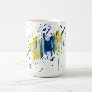 Blue and yellow handmade artwork coffee mug