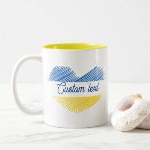 Blue and yellow heart. Custom text. Customisable Two-Tone Coffee Mug