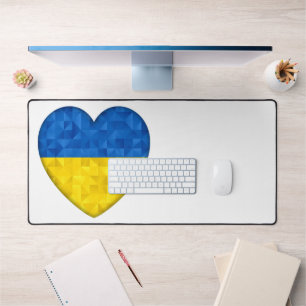 Blue and yellow heart, Ukrainian style Desk Mat