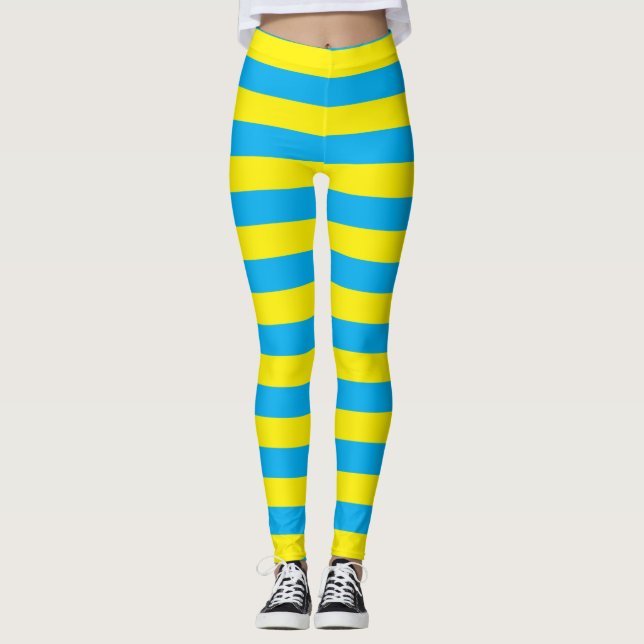 Blue and Yellow Horizontal Stripes Leggings (Front)