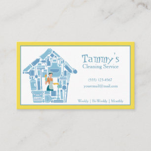 Blue and Yellow House Cleaning Service Business Ca Card