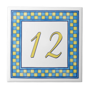 Blue and Yellow House Number Tile