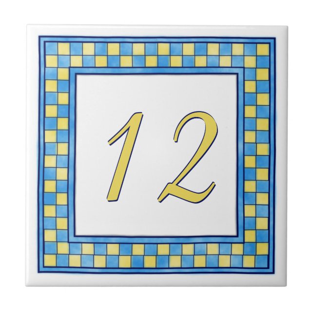 Blue and Yellow House Number Tile (Front)