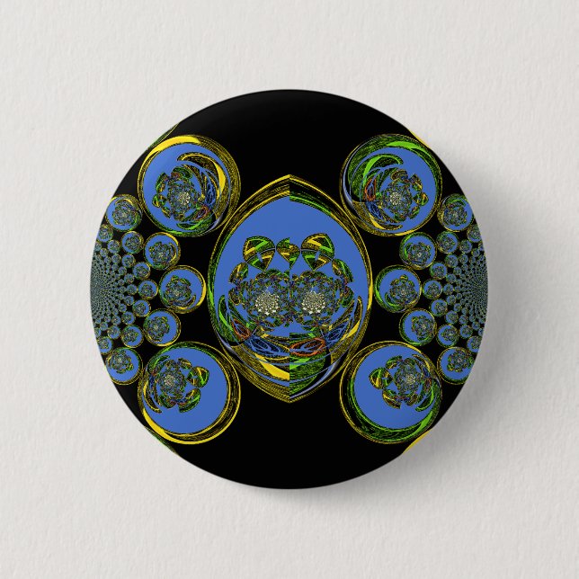 Blue and Yellow Kaleidoscope Art Print 6 Cm Round Badge (Front)