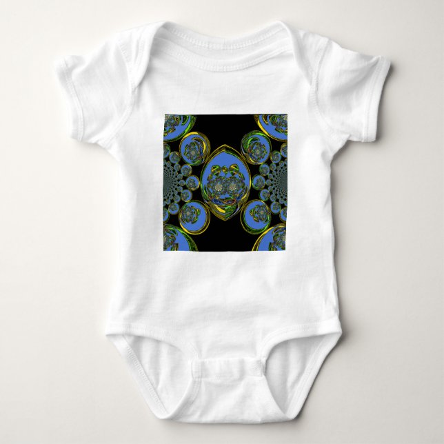 Blue and Yellow Kaleidoscope Art Print Baby Bodysuit (Front)