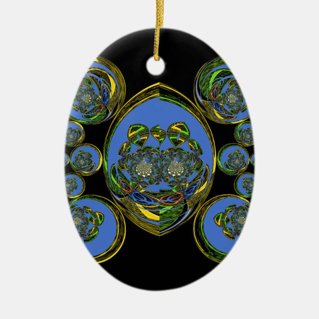 Blue and Yellow Kaleidoscope Art Print Ceramic Ornament (Front)
