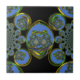 Blue and Yellow Kaleidoscope Art Print Ceramic Tile