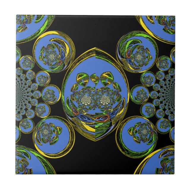 Blue and Yellow Kaleidoscope Art Print Ceramic Tile (Front)