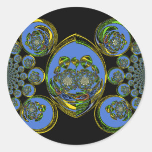 Blue and Yellow Kaleidoscope Art Print Classic Round Sticker