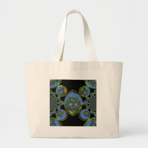 Blue and Yellow Kaleidoscope Art Print Large Tote Bag