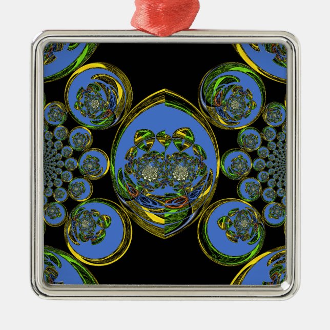 Blue and Yellow Kaleidoscope Art Print Metal Ornament (Front)