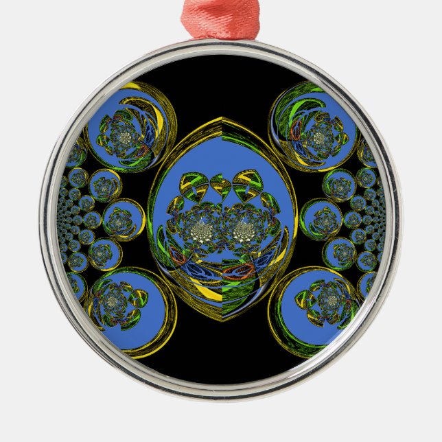 Blue and Yellow Kaleidoscope Art Print Metal Ornament (Front)