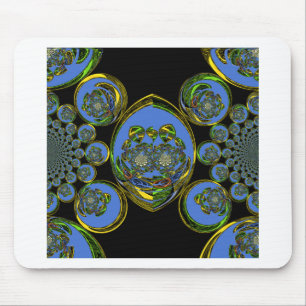 Blue and Yellow Kaleidoscope Art Print Mouse Pad