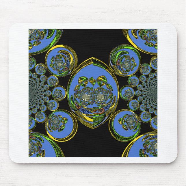 Blue and Yellow Kaleidoscope Art Print Mouse Pad (Front)