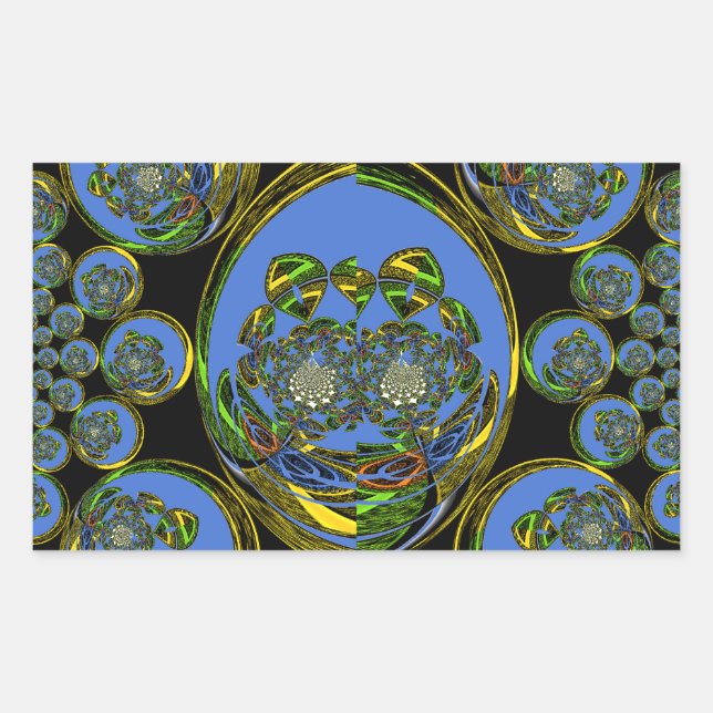Blue and Yellow Kaleidoscope Art Print Rectangular Sticker (Front)