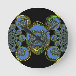 Blue and Yellow Kaleidoscope Art Print Round Clock