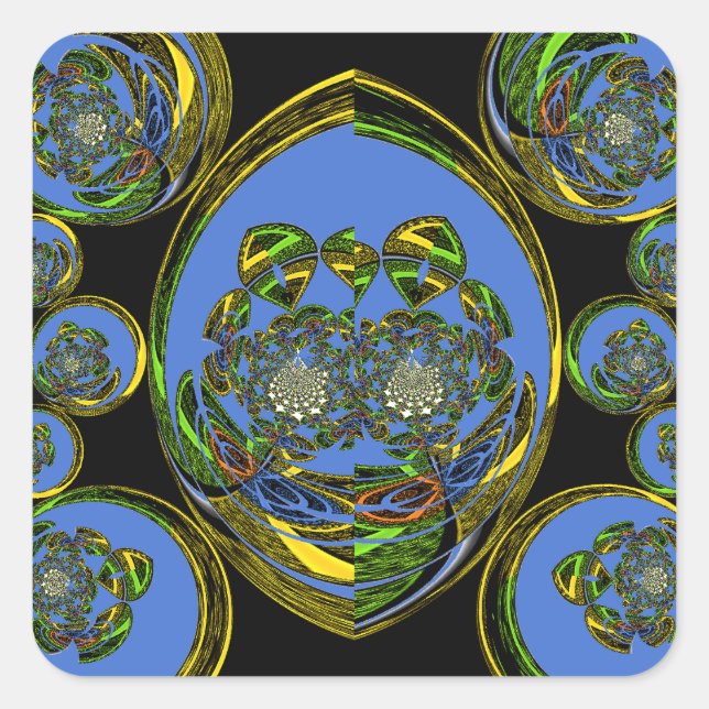 Blue and Yellow Kaleidoscope Art Print Square Sticker (Front)